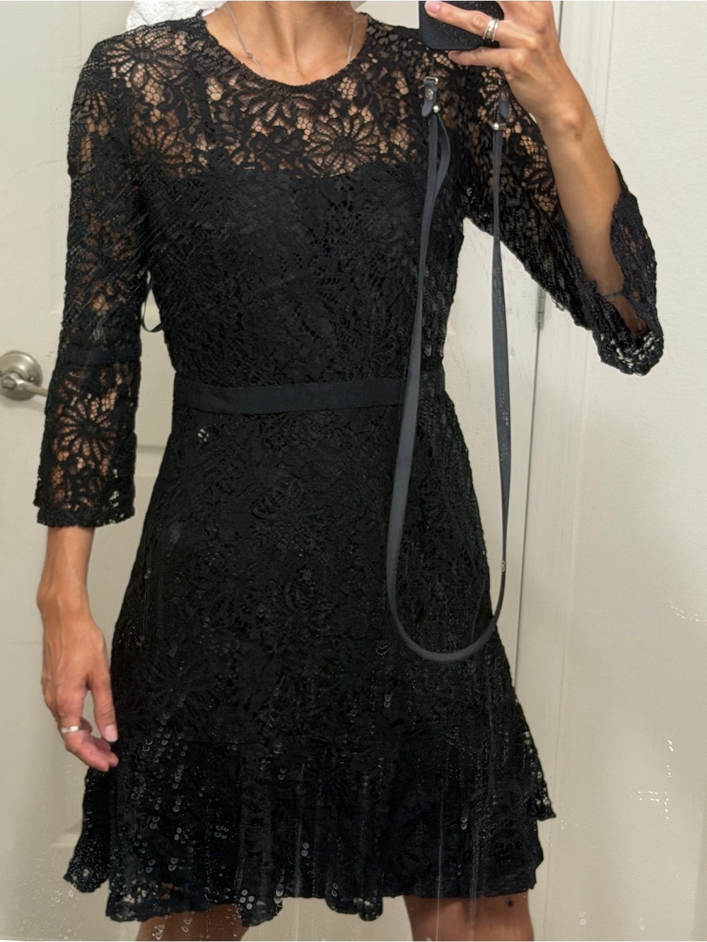 Nanette Lepore Black Lace Long Sleeve Fit-and-Flare Dress